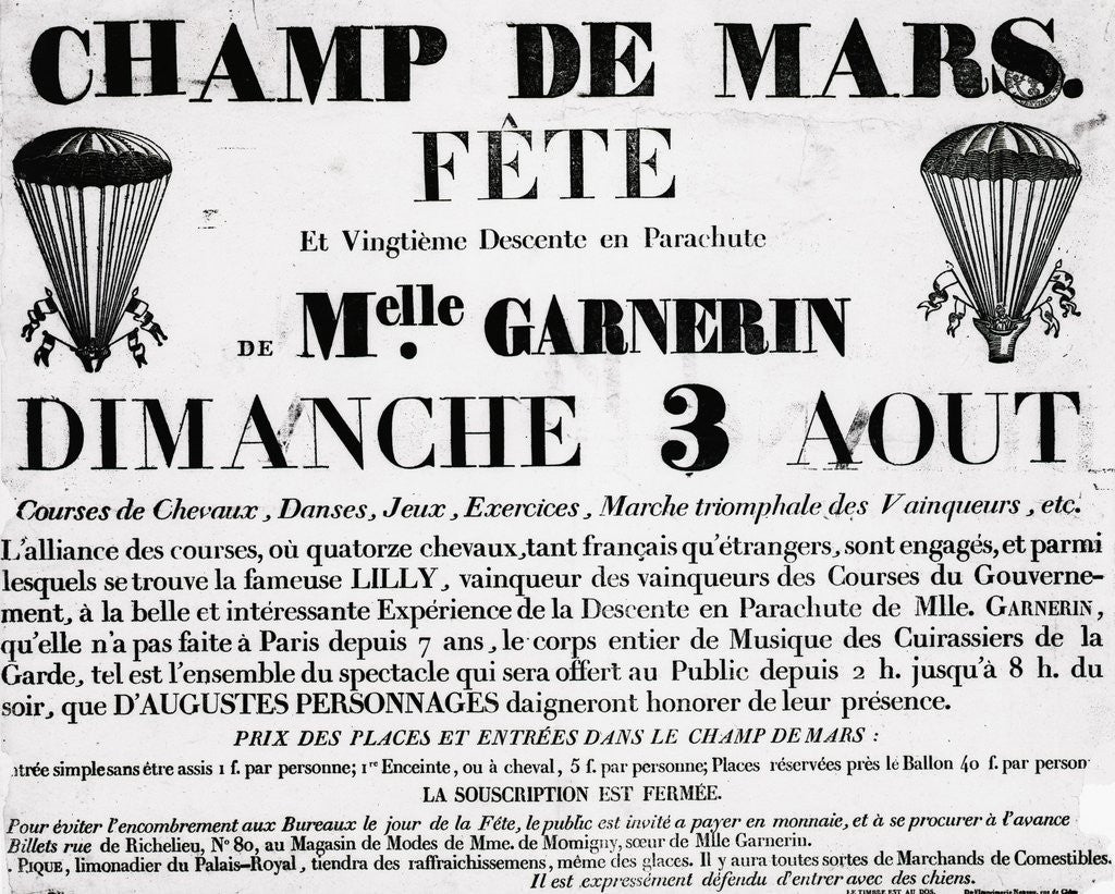 Detail of Poster For Parachute Descent Of Garnerin by Anonymous