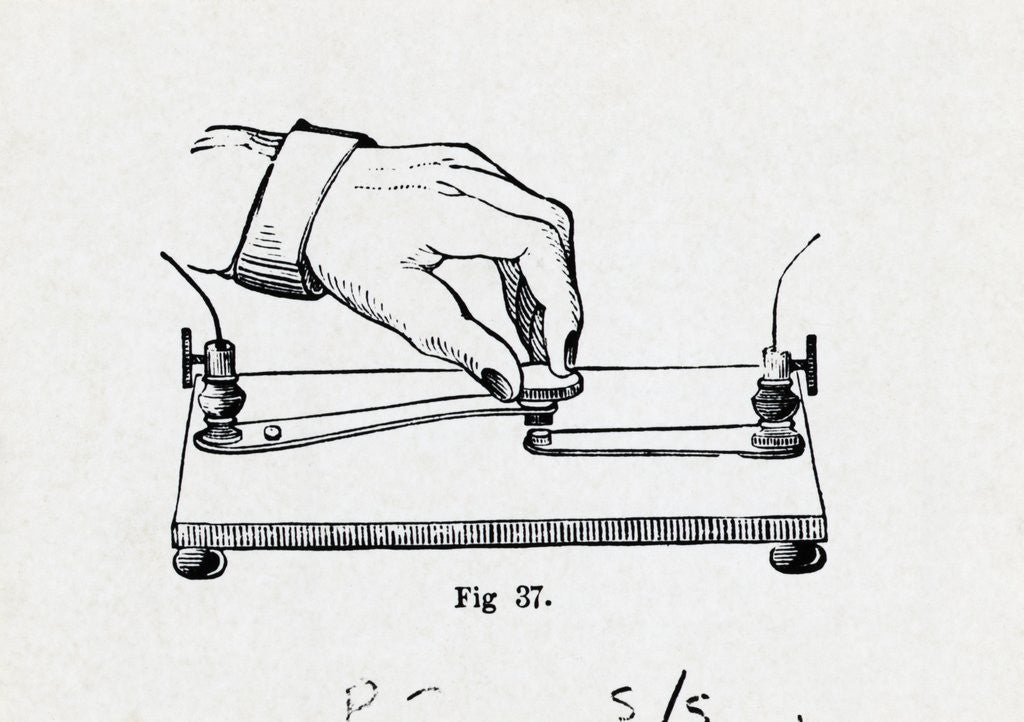 Detail of Illustration of a Hand Operating Early Telegraph by Corbis