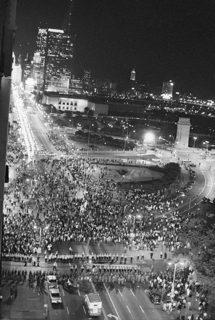 Detail of Overhead Protest @Dem Convention @Night by Corbis