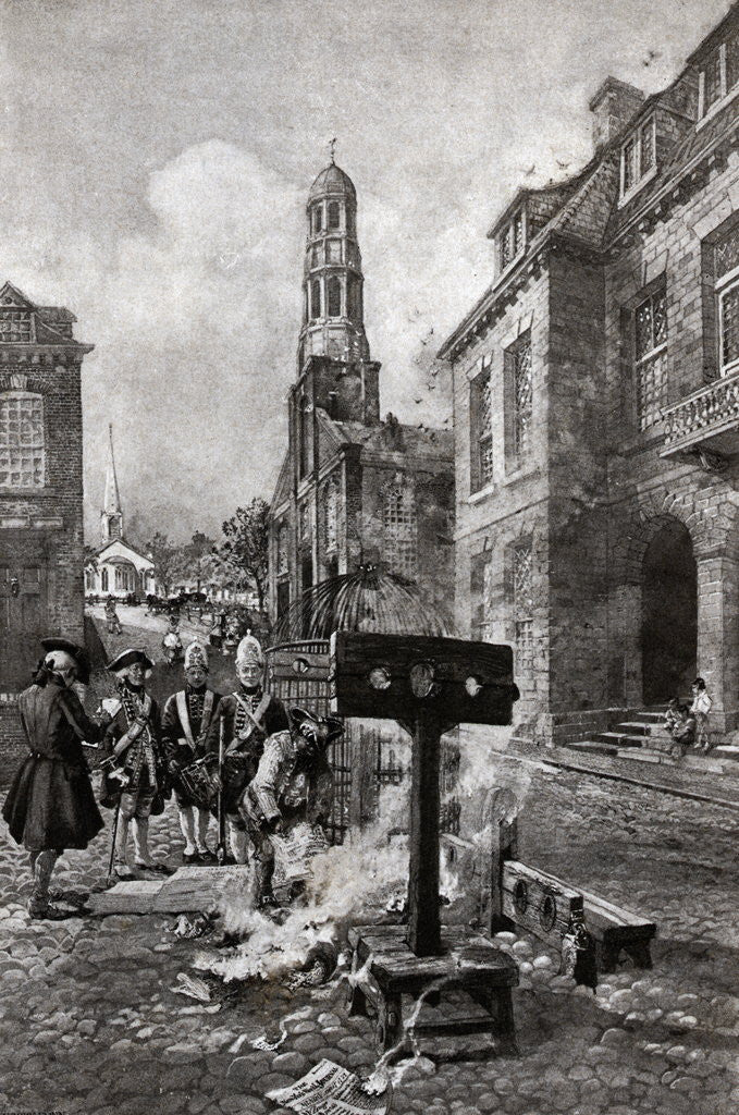 Detail of Illustration of Colonists Burning Newspaper in Street by Anonymous