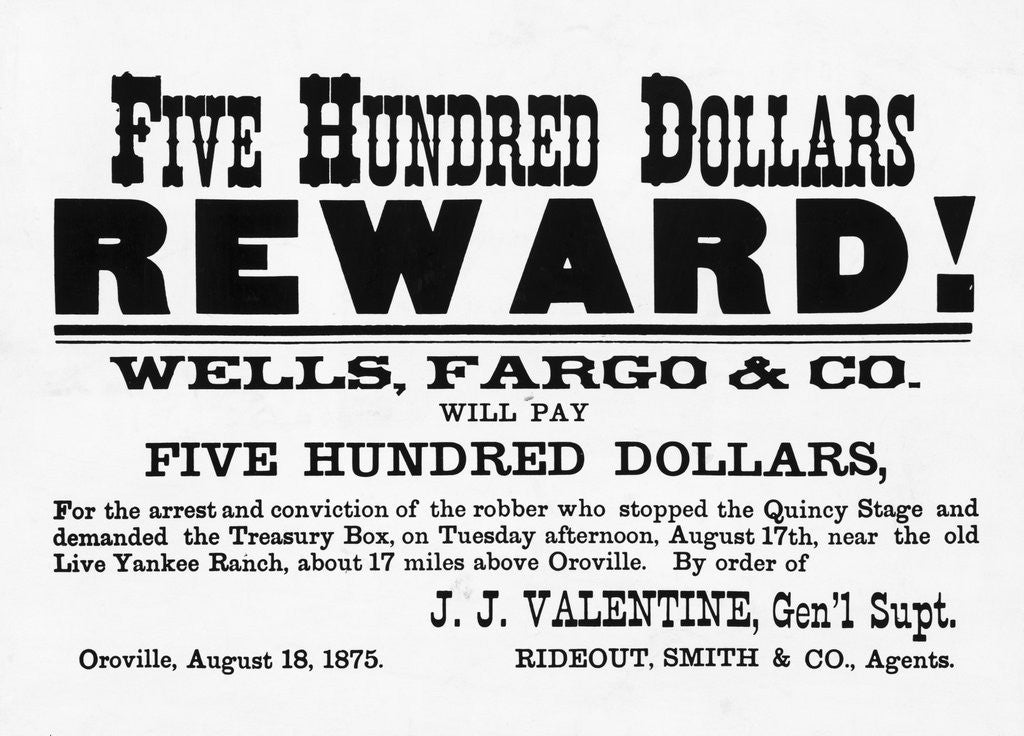 Detail of Reward Poster  - $500 for Robber Bandit by Anonymous