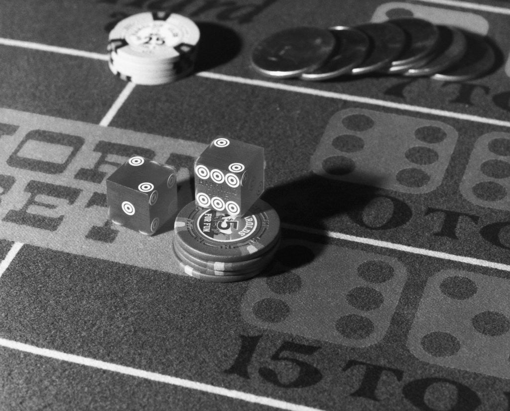 Detail of Chips and Dice on Craps Table by Anonymous
