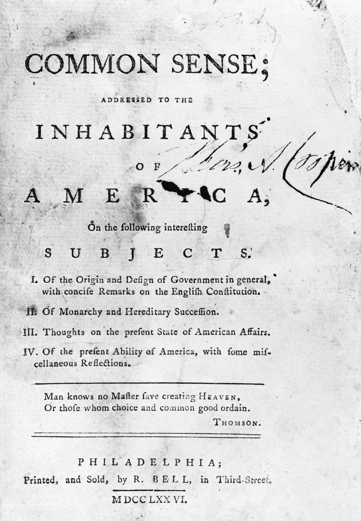 Detail of Title Page from Thomas Paine's Common Sense by Corbis