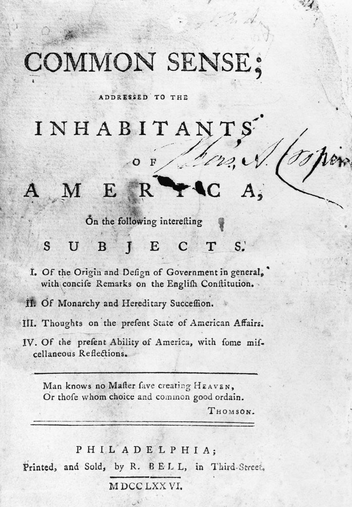 Detail of Title Page from Thomas Paine's Common Sense by Anonymous