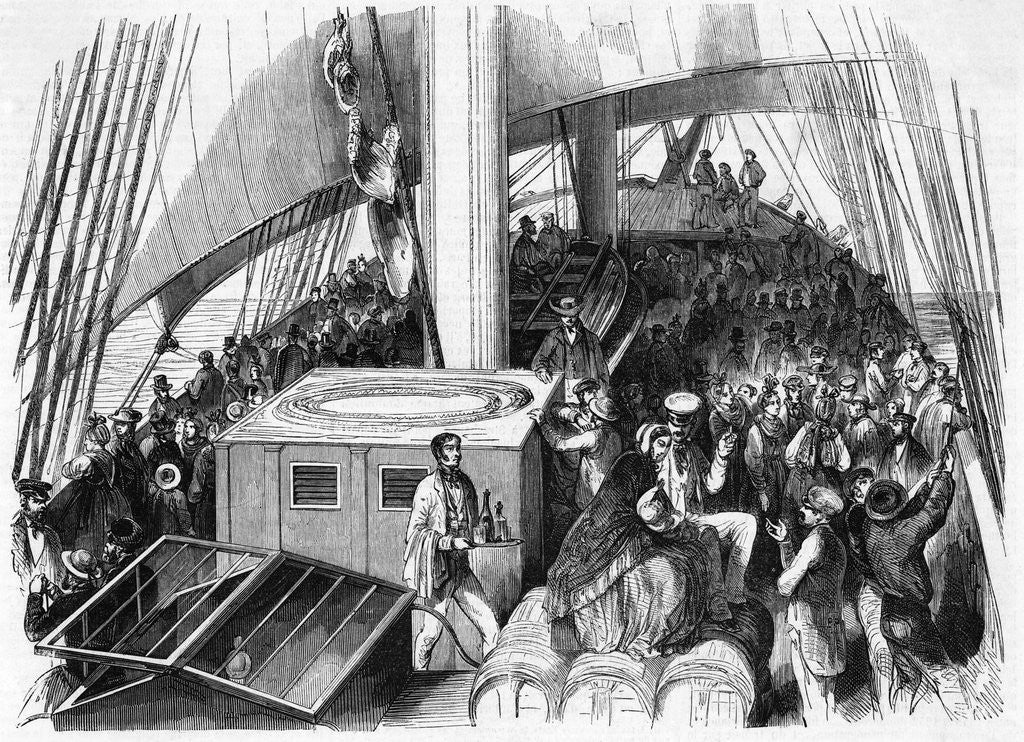 Detail of Illustration of Immigrants on Ship Deck by Anonymous