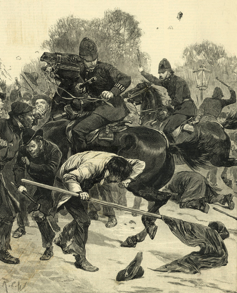 Detail of Mounted Police Tangle with Mob by Anonymous