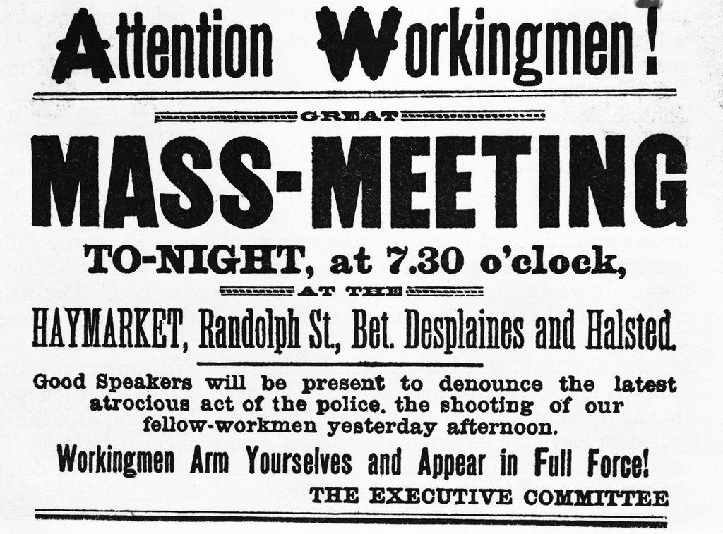 Detail of Poster for Haymarket Mass Meeting by Anonymous