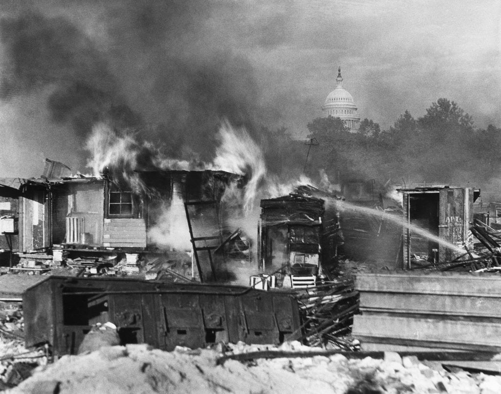 Detail of Shacks of Bonus Army Burning in Washington DC by Anonymous