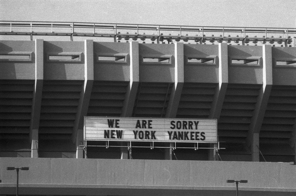 Detail of Sign Apologizing for Baseball Strike by Anonymous