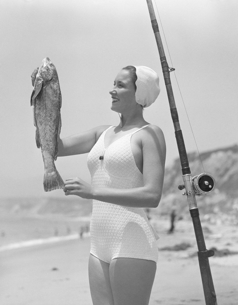 Detail of Female Fisherman Showing Her Catch by Anonymous