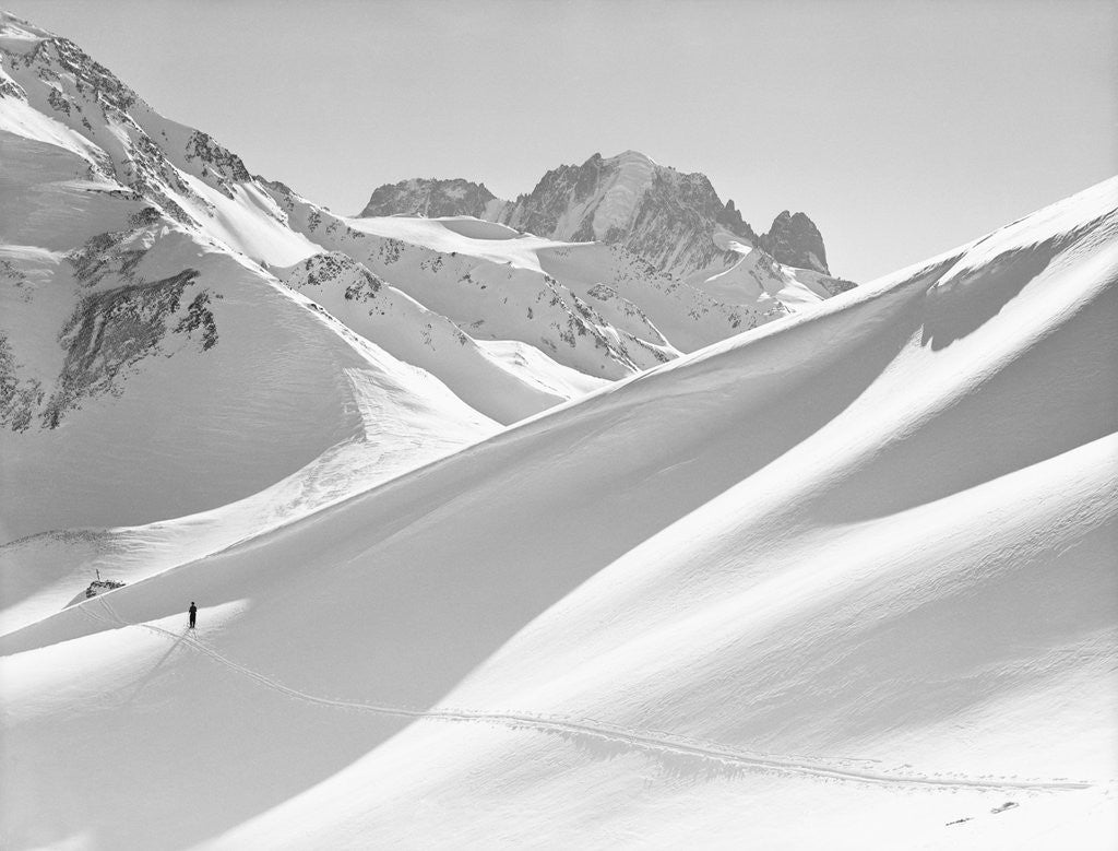 Detail of Lone Skier Shadowed by Mont Blanc