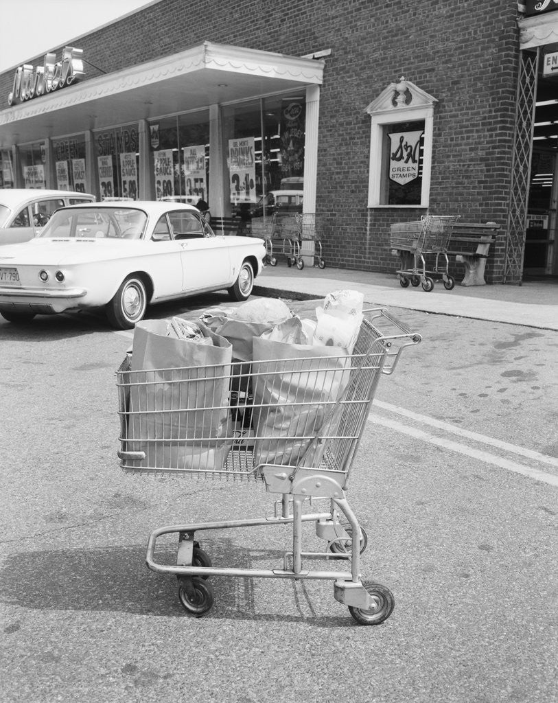 Detail of Shopping Cart In Grocery Parking Lot by Anonymous