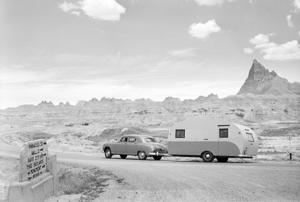 Detail of Automobile & Trailer On Badlands Highway by Corbis