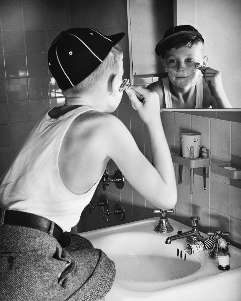 Detail of Boy Shaving at Mirror by Anonymous