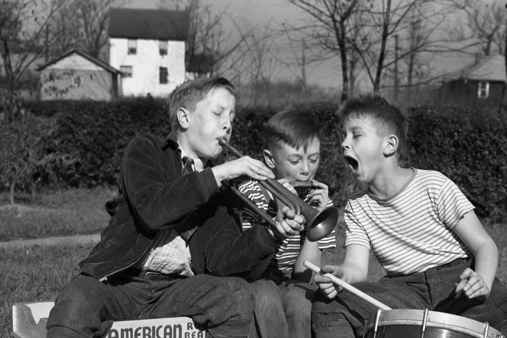 Detail of Three Young Boys Playing Musical Instruments by Anonymous