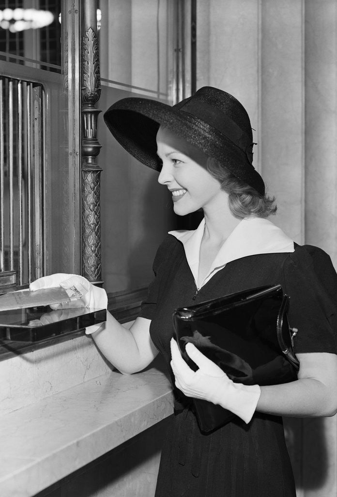 Detail of Young Woman At Bank Teller'S Window by Anonymous