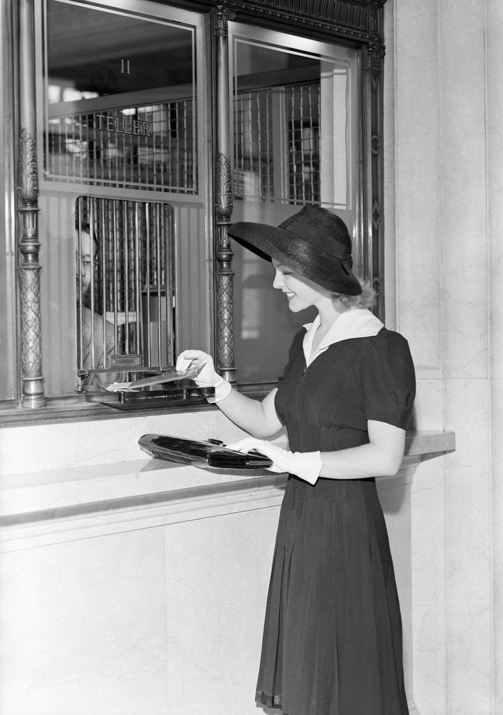Detail of Woman At Bank Teller Window by Anonymous