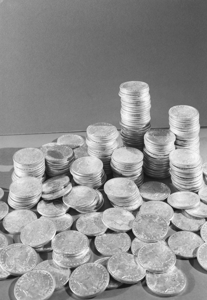 Detail of Stacks Of American Silver Dollars by Anonymous