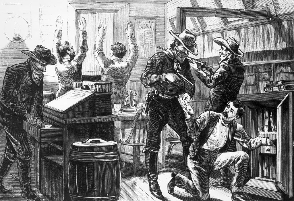 Detail of Illustraiton of a Holdup in a Western Store by Anonymous