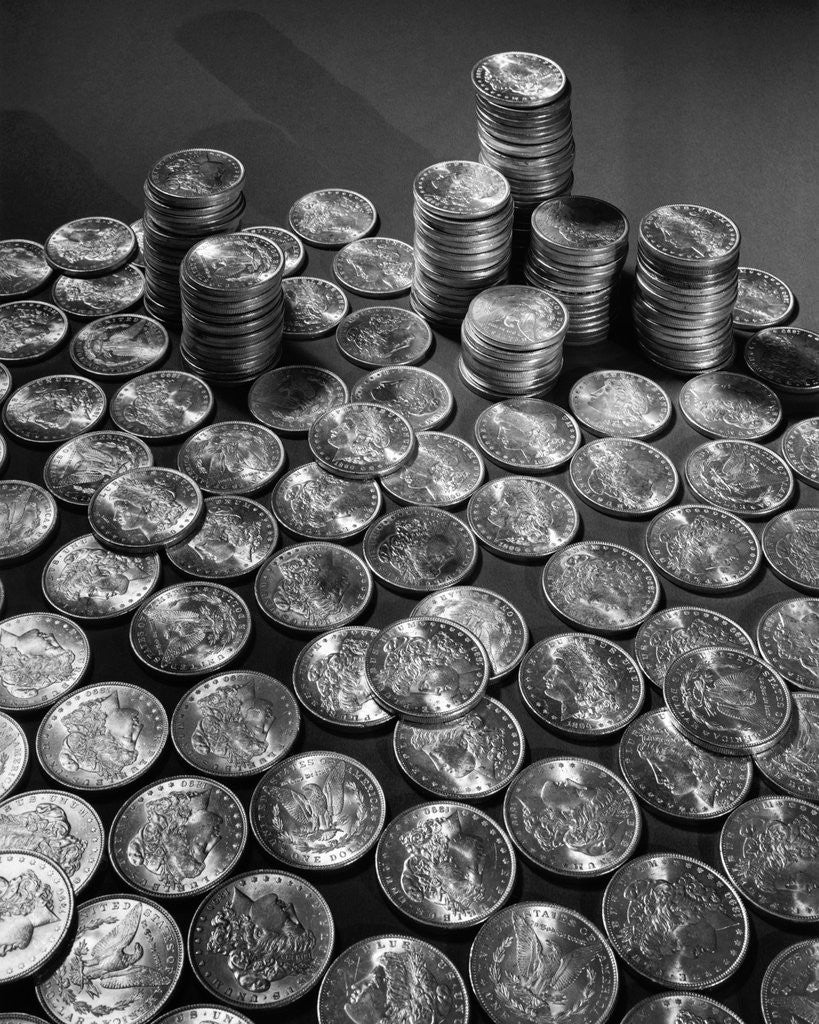 Detail of Stacks of 1890 Dollar Coins by Anonymous