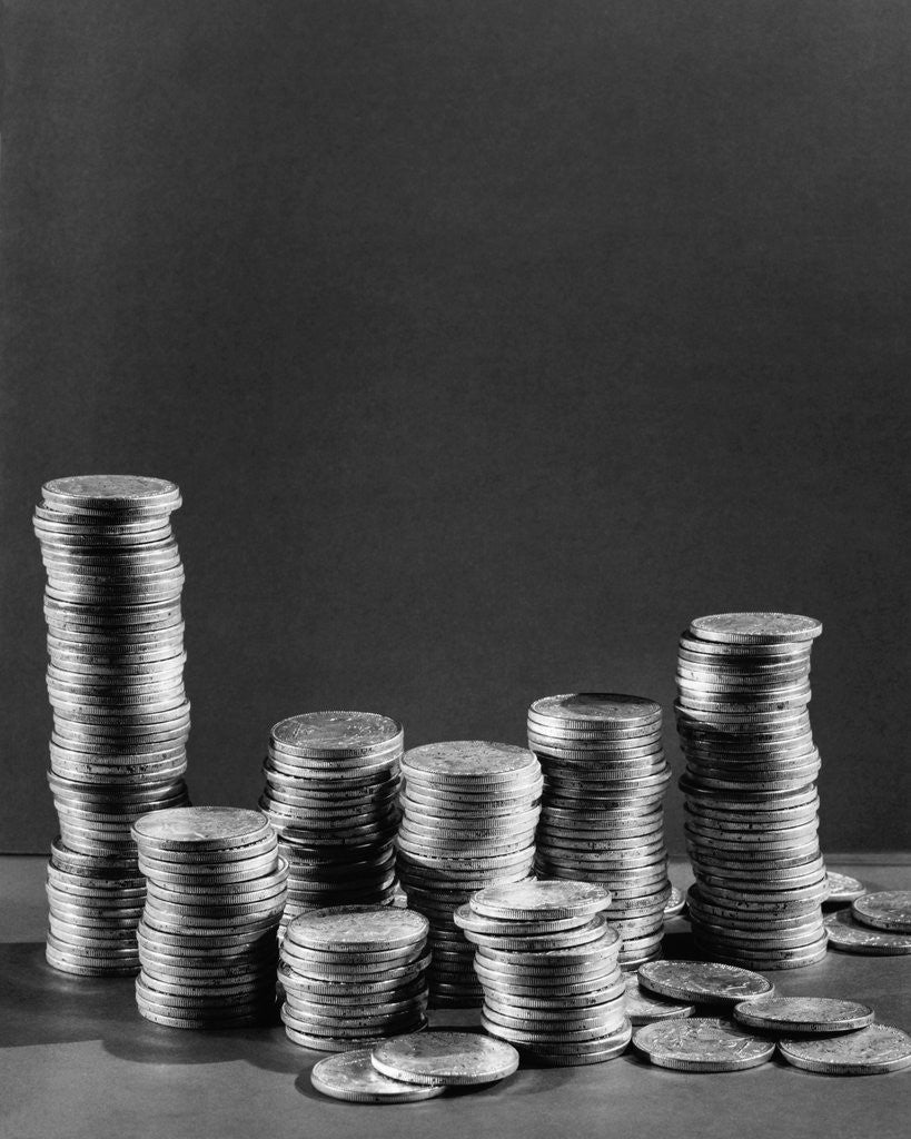Detail of Stacks of Tarnished Silver Dollars by Anonymous