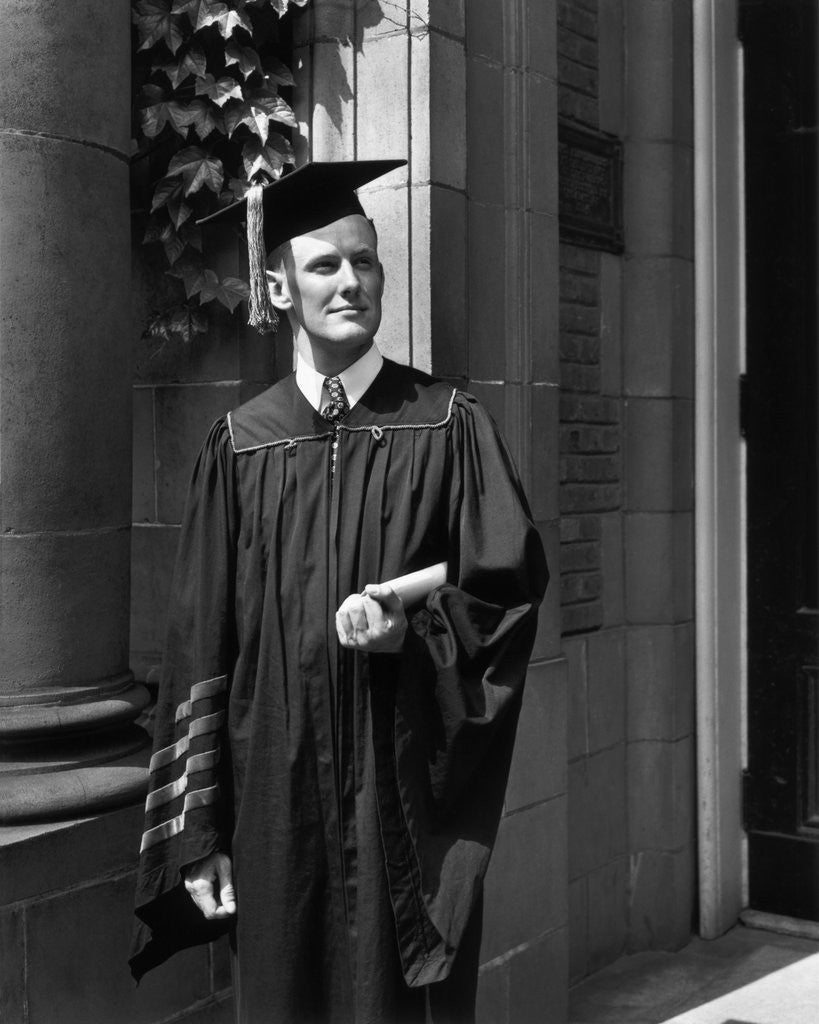 Detail of Princeton University Graduate in Gown and Mortarboard by Anonymous