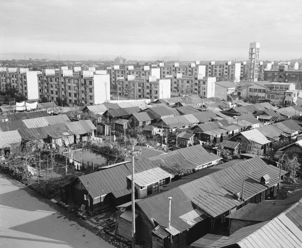 Detail of Apartment Buildings and Wooden Shacks by Anonymous