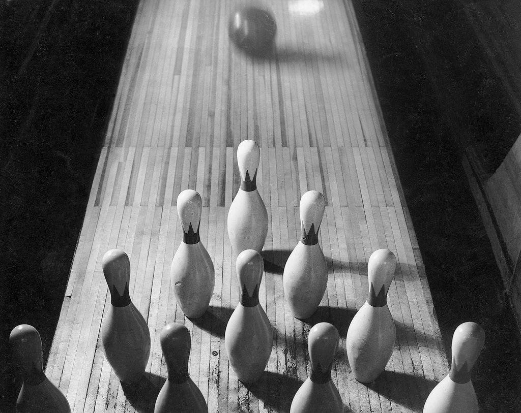 Detail of Bowling Ball Rolling Toward Pins by Anonymous