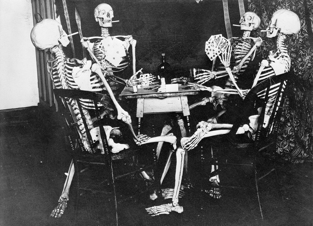 Detail of Skeletons Smoking While Playing Bridge by Anonymous