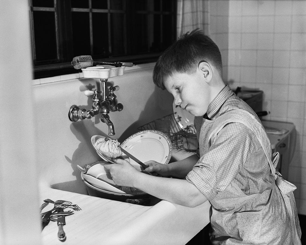 Detail of Boy Washing Dishes by Anonymous
