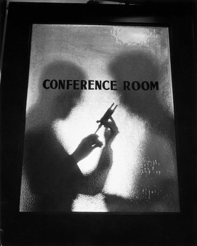 Detail of Two Men Behind Conference Room Door by Anonymous