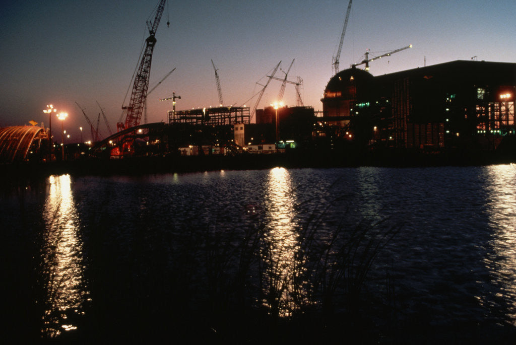 Detail of Nuclear Plant Silhouetted Against Sunset by Anonymous
