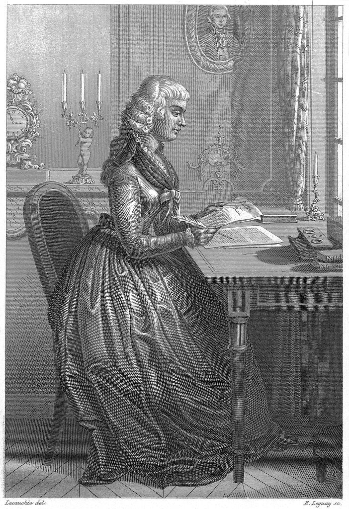 Detail of Engraving of Jean-Marie Roland Seated at Desk by Corbis