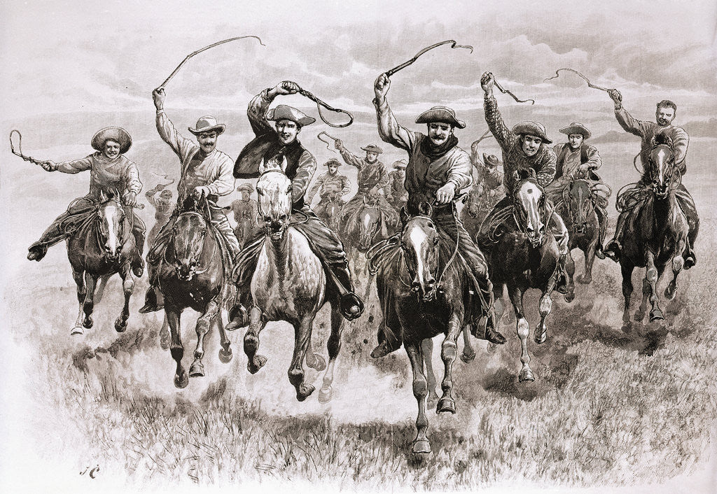 Detail of The Cowboy's Race Woodcut by Anonymous