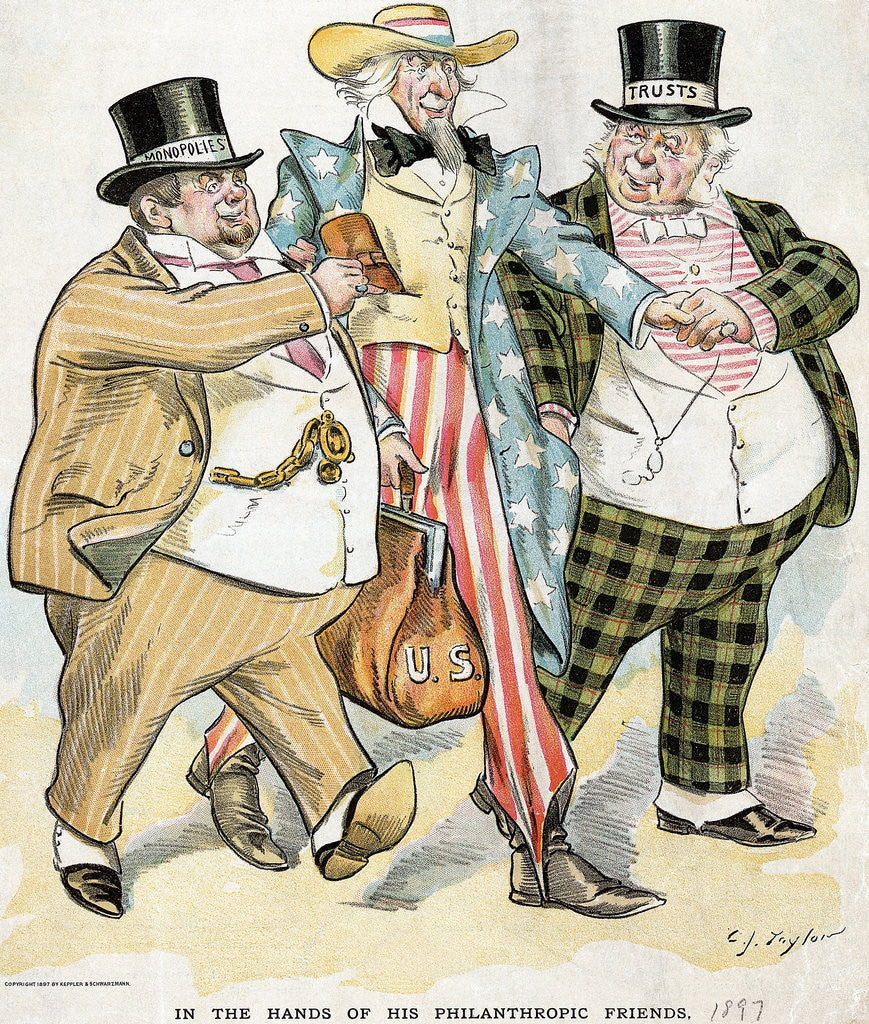 Detail of Illustration of Trusts & Monopolies Pickpocketing Uncle Sam by J.C. Taytor