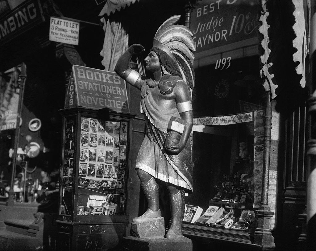 Detail of Wooden Native American Cigar Shop Statue by Corbis