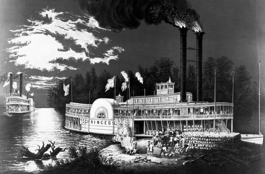 Detail of Wooding Up on the Mississippi by Anonymous