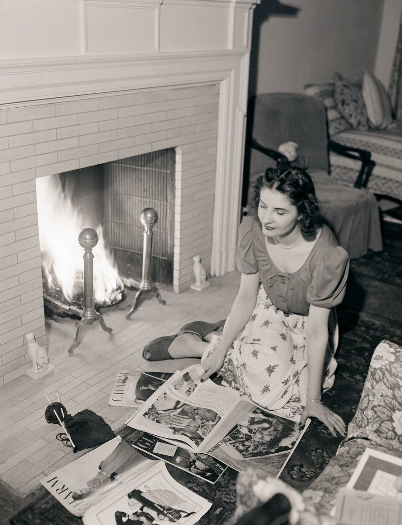 Detail of Young Woman Looking at Magazines by Anonymous
