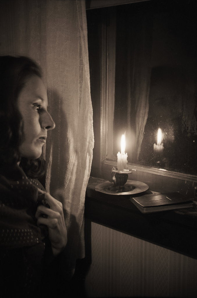 Detail of Woman at Window with Candle by Anonymous