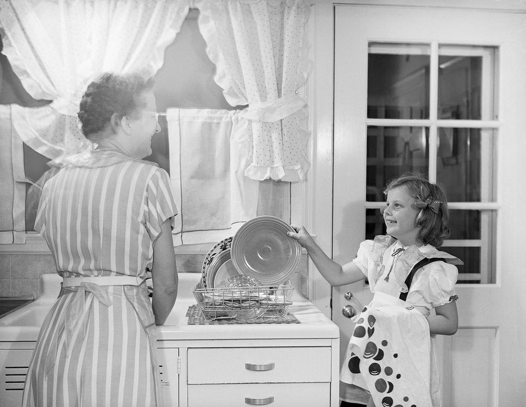 Detail of Mother and Daughter Doing Dishes by Anonymous