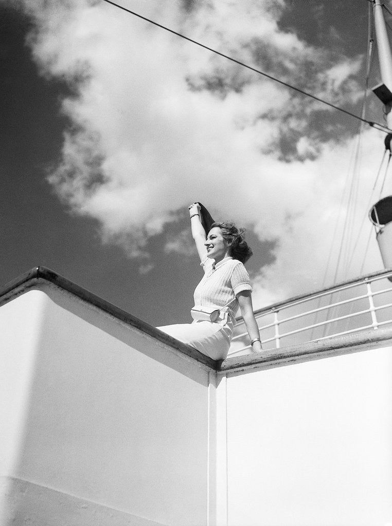 Detail of Woman Sitting on Ship Railing by Anonymous