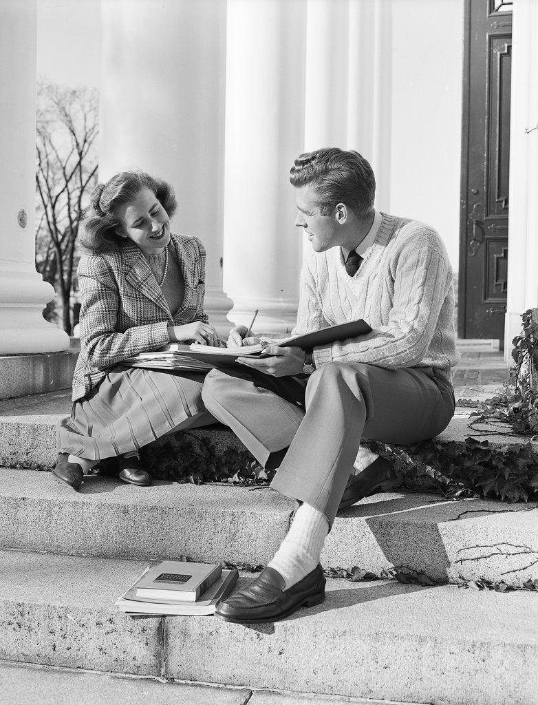 Detail of Students Studying On College Steps by Anonymous