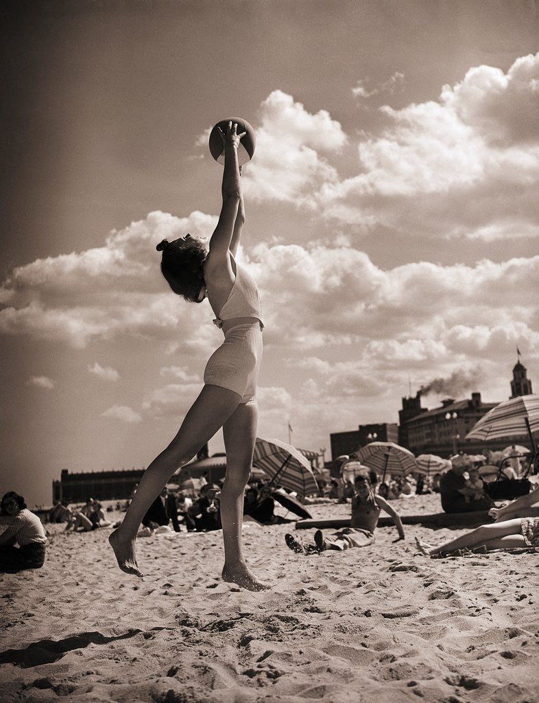 Detail of Young Woman Playing Ball On Beach by Anonymous