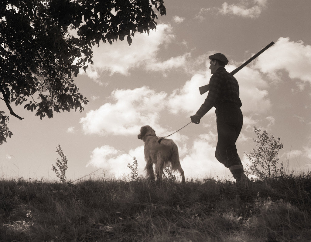 Detail of Hunter Walking with Bird Dog by Anonymous