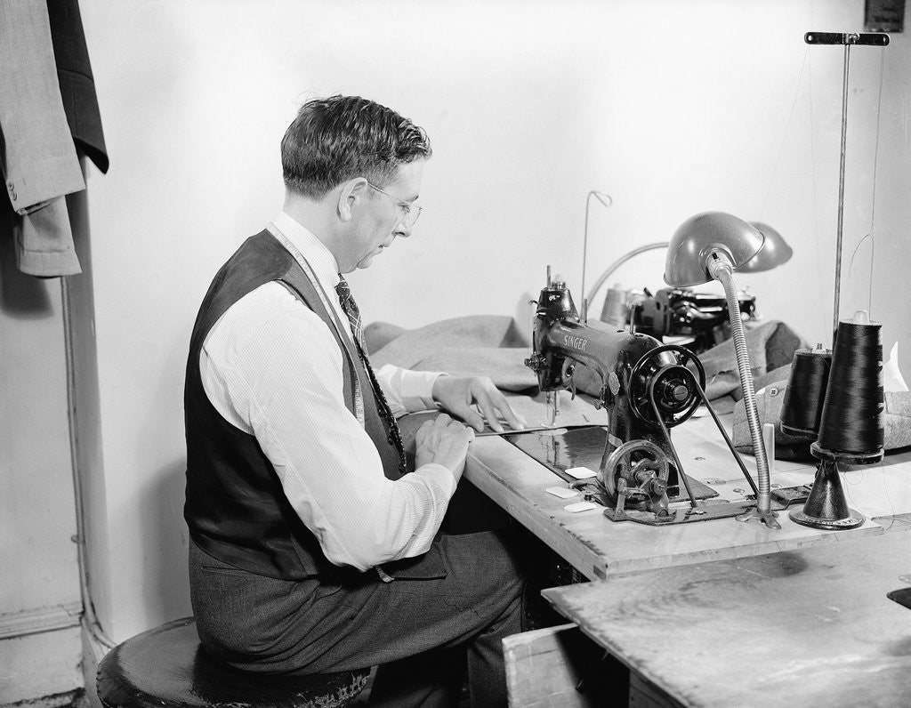 Detail of Tailor Working at Sewing Machine by Anonymous