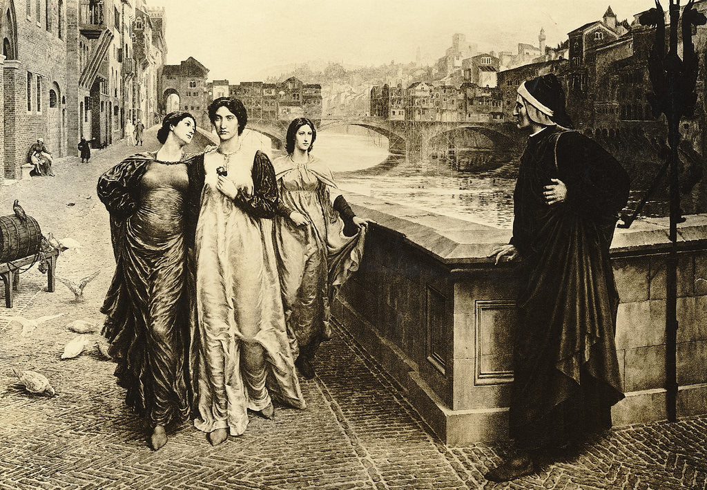 Detail of Dante & Beatrice Meet Along The Arno by Anonymous