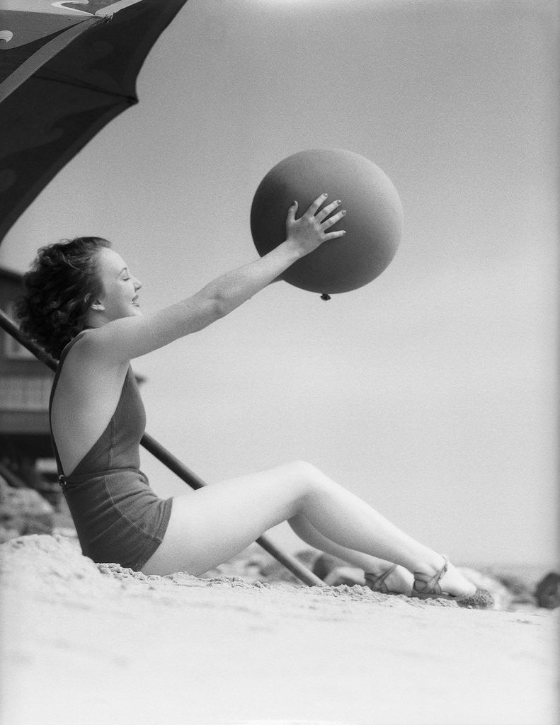 Detail of Young Woman Playing With Beach Ball by Anonymous