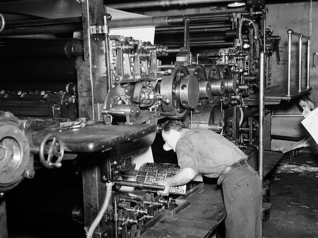 Detail of Attaching Plates to Printing Machine by Anonymous