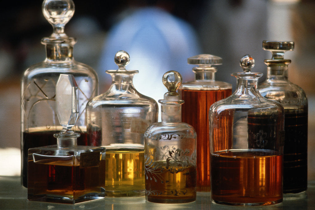 Detail of Display Of Perfume Bottles In Market by Corbis