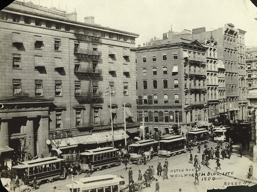 Detail of Streetcars Outside the Astor House Hotel by Anonymous